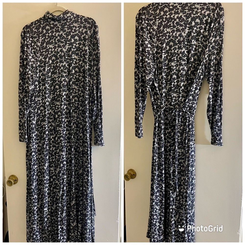 Boden dress. Long sleeve. Tie waist. Light grey and dark grey. Sz 16-18. NWT.